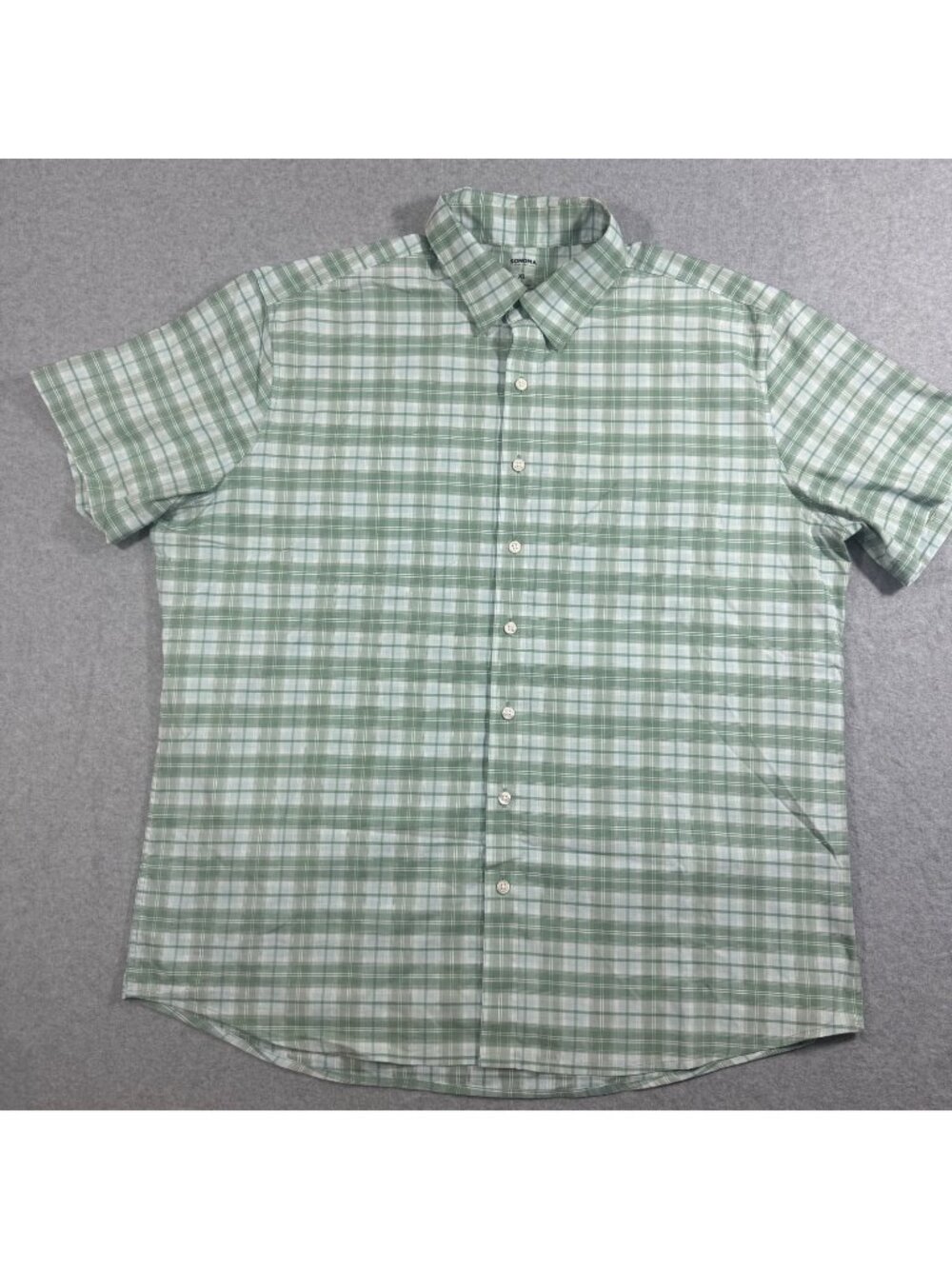 Sonoma Goods For Life Men’s XL Green Plaid Button Front Short Sleeve Shirt